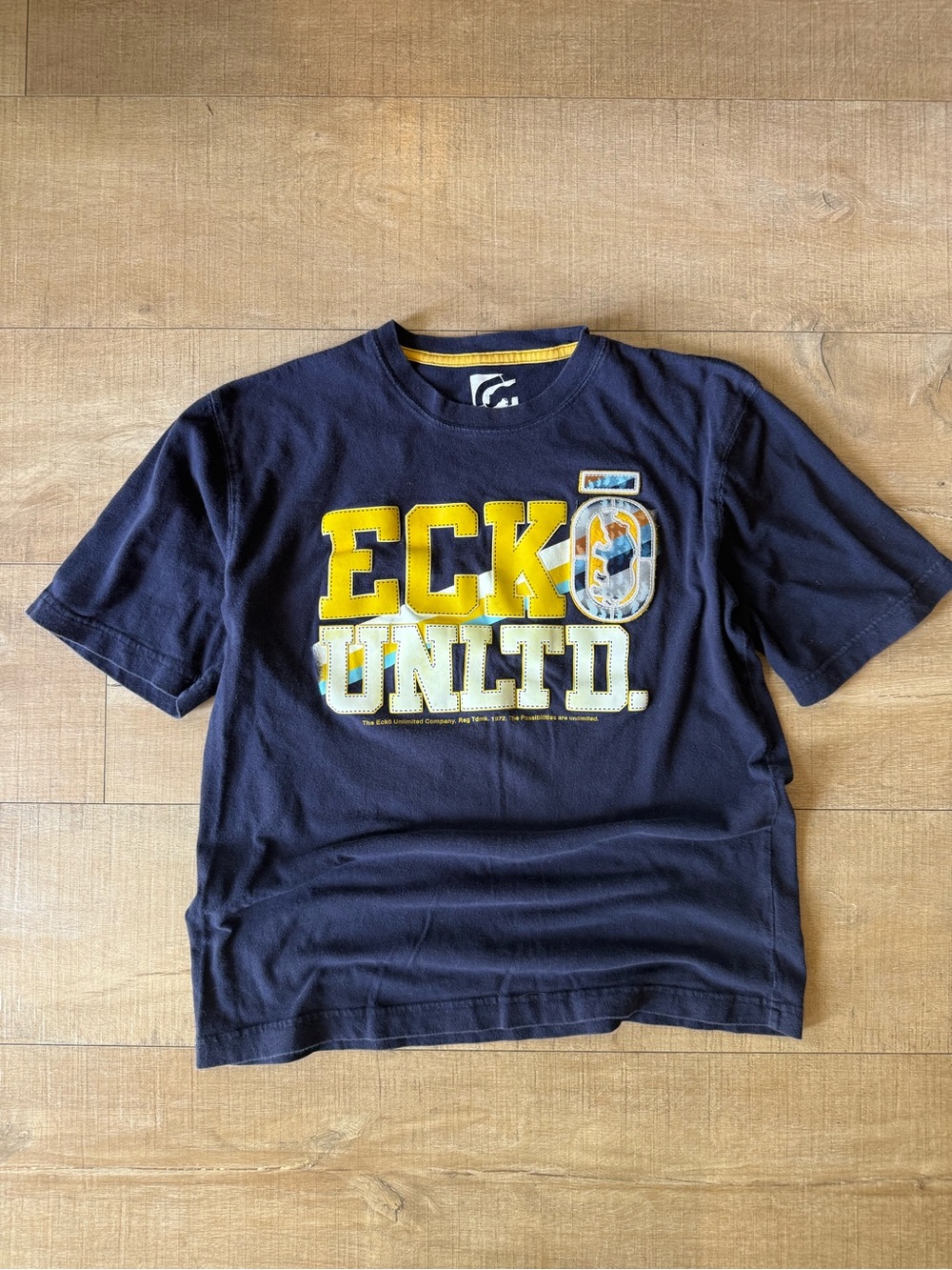 Ecko Unltd youth Graphic Tee Shirt Navy Blue Embroidered Skate Grunge size xl